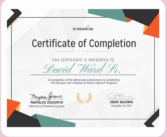 The Speaker Lab Certificate of Completion for David A. Ward Sr.